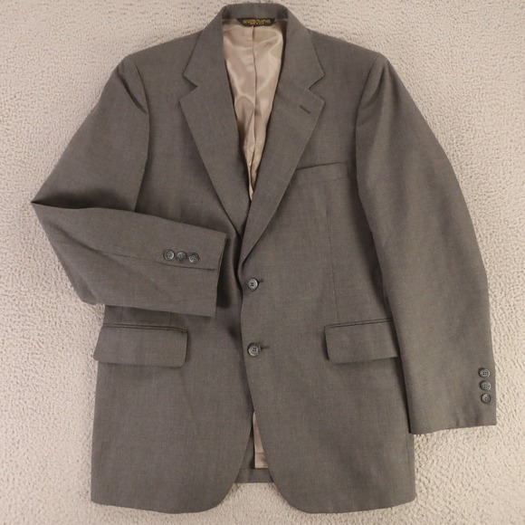 VINTAGE Hopsack Jacket M Gray Heather Wool‎ Blend Blazer 1/4 Lined USA 40R